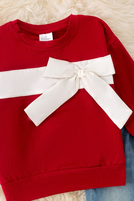 Red Long Sleeve and Denim Pants Set