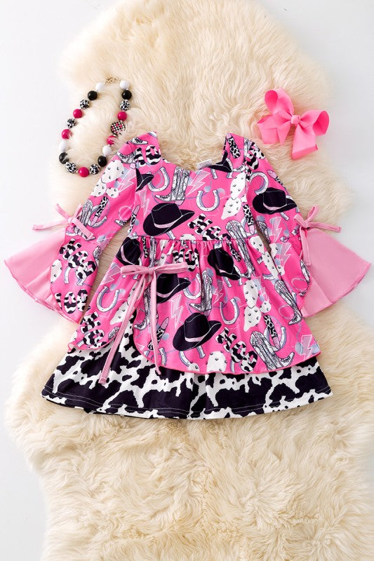 Kids Cow Dress w/Bell Sleeves