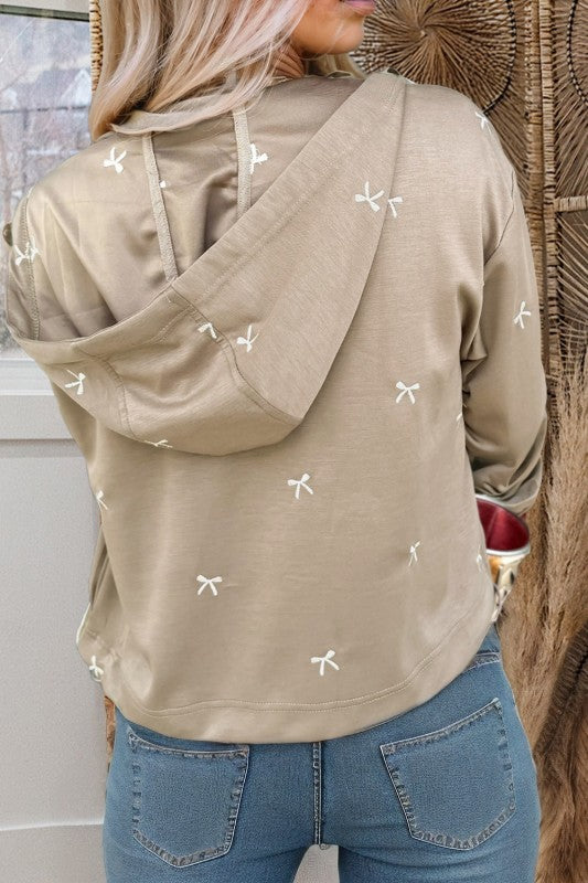 Bow Embroidered Zip Up