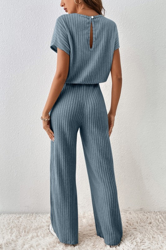 Grey Corduroy Wide Leg Jumpsuit
