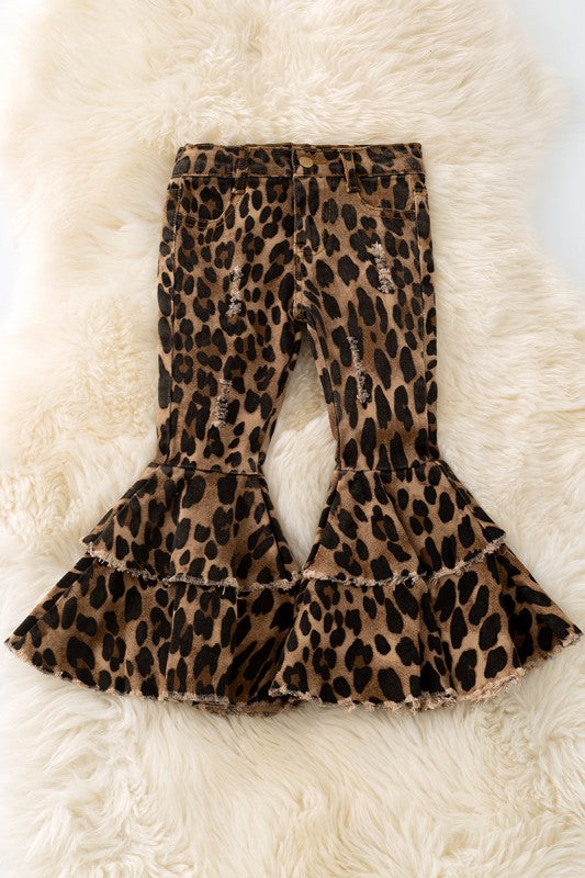 Girls Leopard Layer Denim Pants