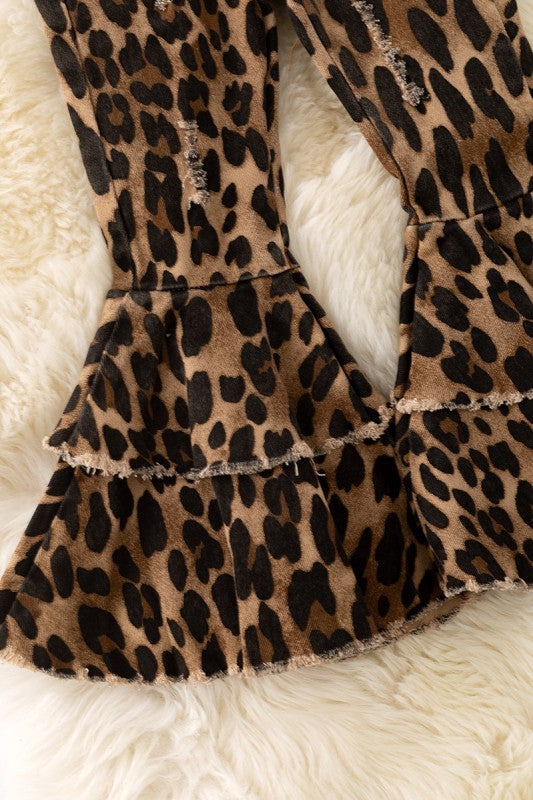 Girls Leopard Layer Denim Pants