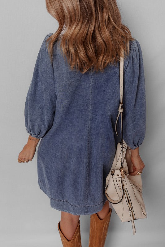 Pleated Denim Mini Dress