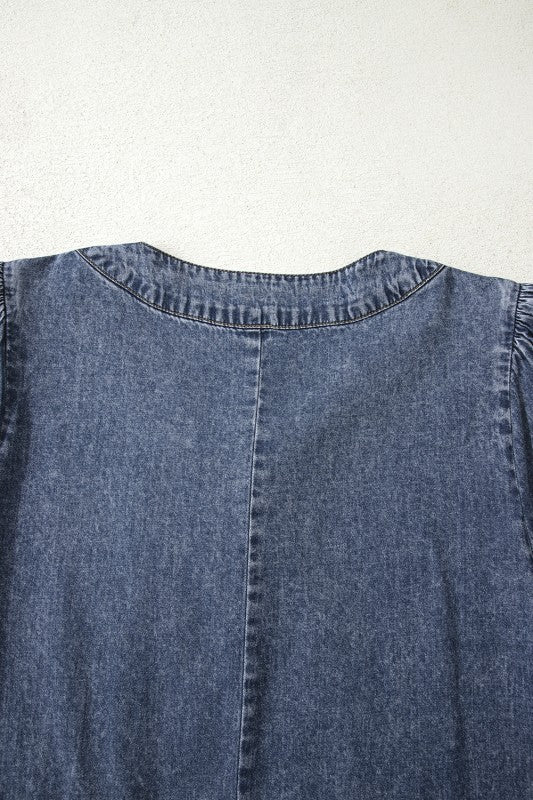 Pleated Denim Mini Dress