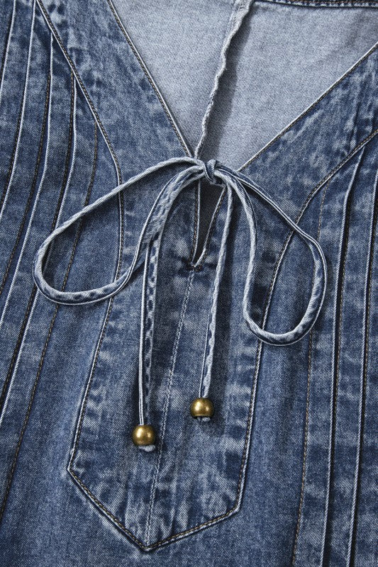 Pleated Denim Mini Dress