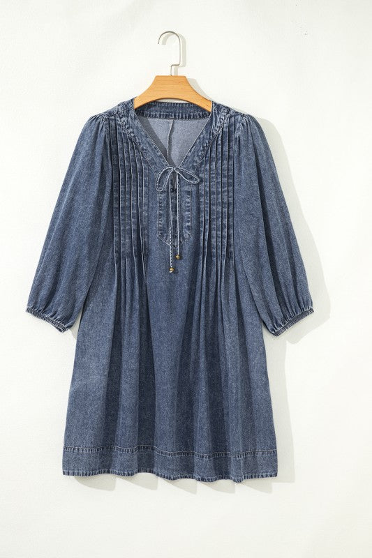 Pleated Denim Mini Dress