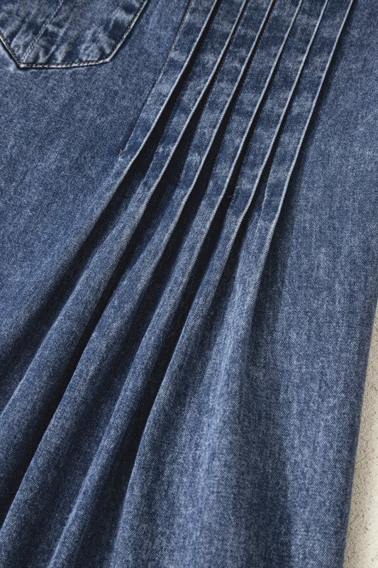 Pleated Denim Mini Dress