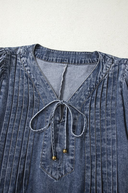 Pleated Denim Mini Dress