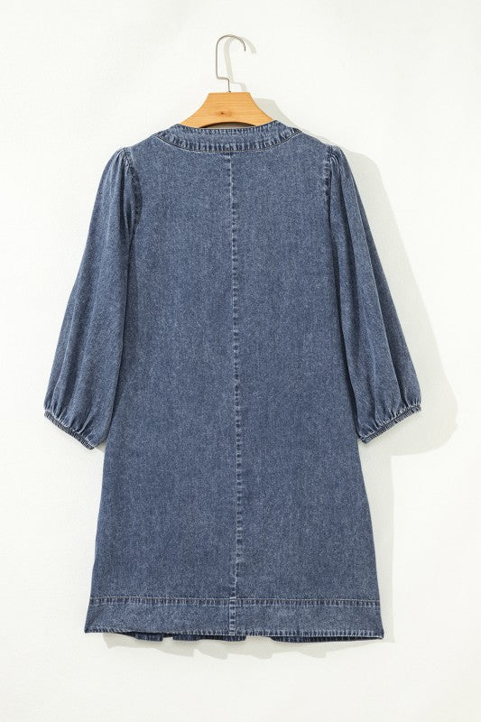 Pleated Denim Mini Dress