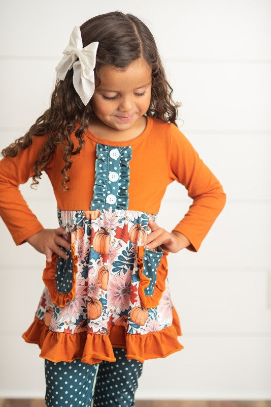 Girls Pumpkin Ruffle Polka Dot Set