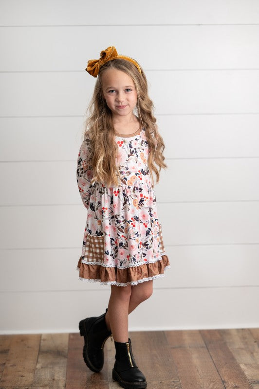 Girls Brown  Floral Dress