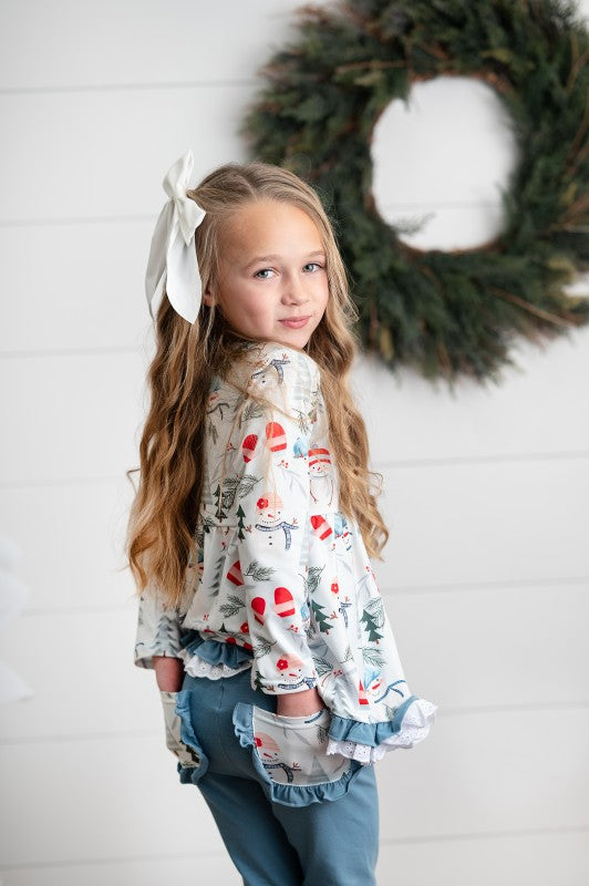 Girls Snowman Ruffle Set