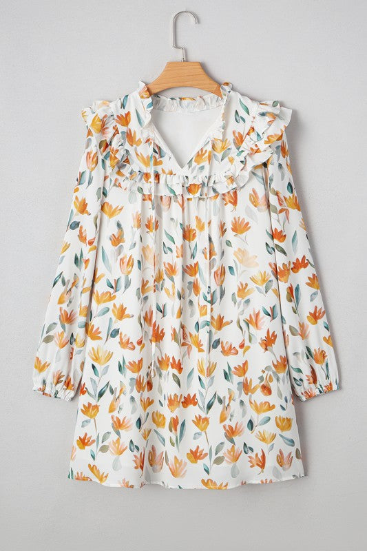 Tie Neck Frilled Mini Dress