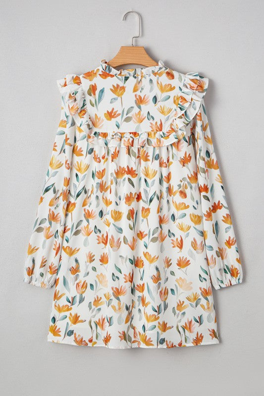 Tie Neck Frilled Mini Dress