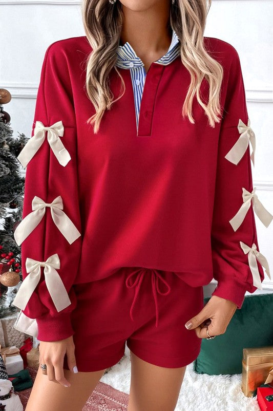 Bow Sweatshirt Shorts Set