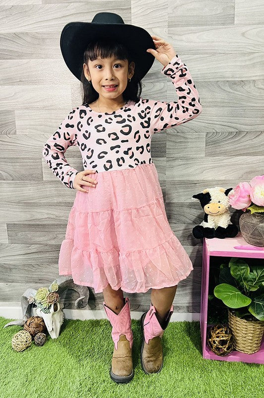 Girls Pink Leopard and Chiffon Dress