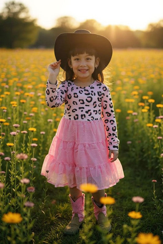 Girls Pink Leopard and Chiffon Dress