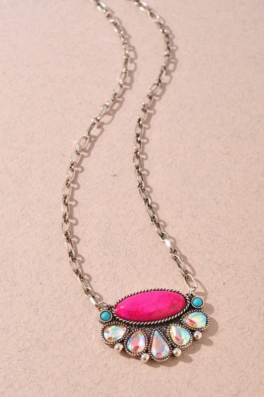 Western Oval Stone Rhinestone Pendant Necklace