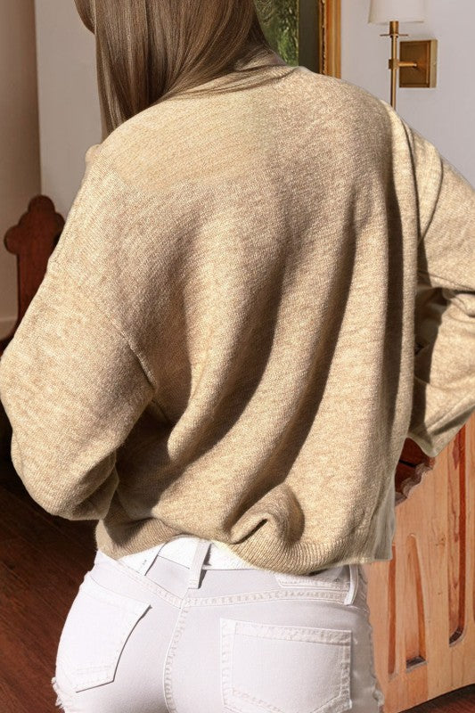 Leopard Bow Split Cuff Sweater