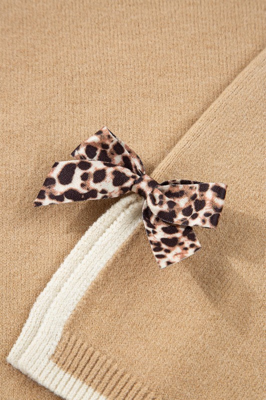 Leopard Bow Split Cuff Sweater
