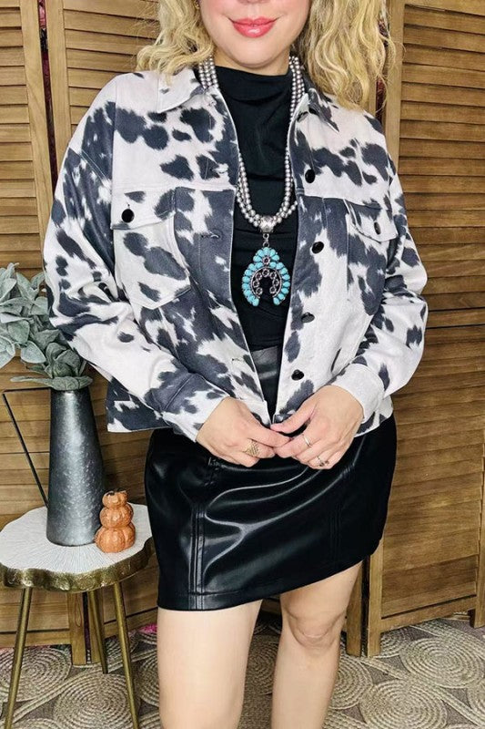 Plus Cow Printed Sleeved Jacket