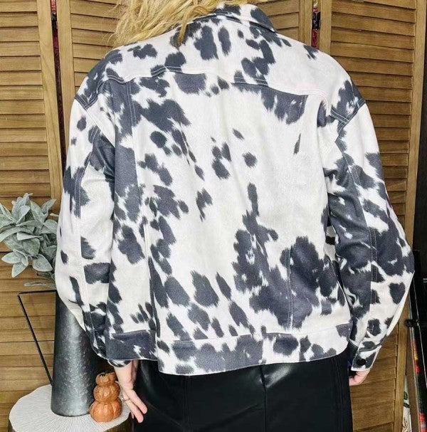 Plus Cow Printed Sleeved Jacket