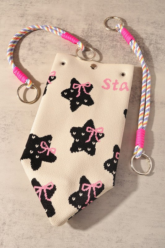 Black Star Pattern and Pink Bow Tote Bag