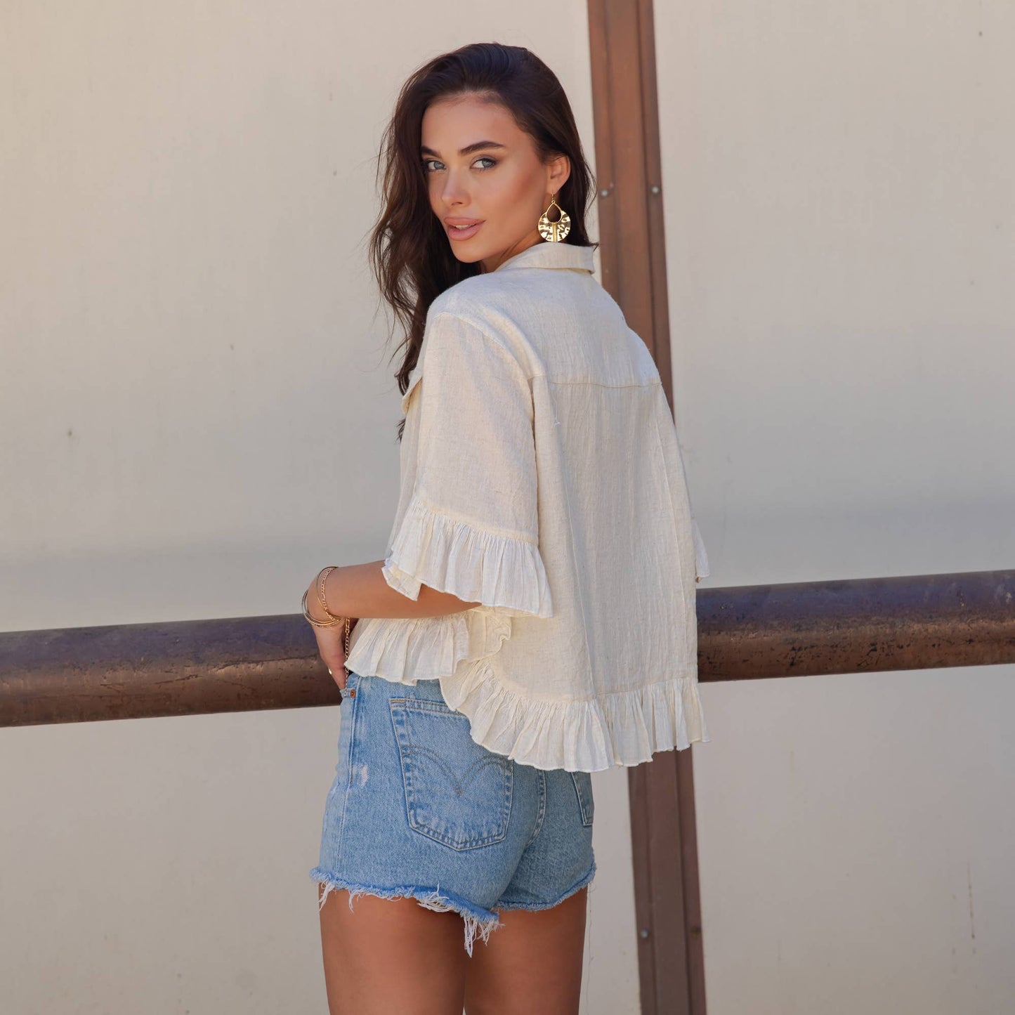Crop Jacket with Ruffled Hem