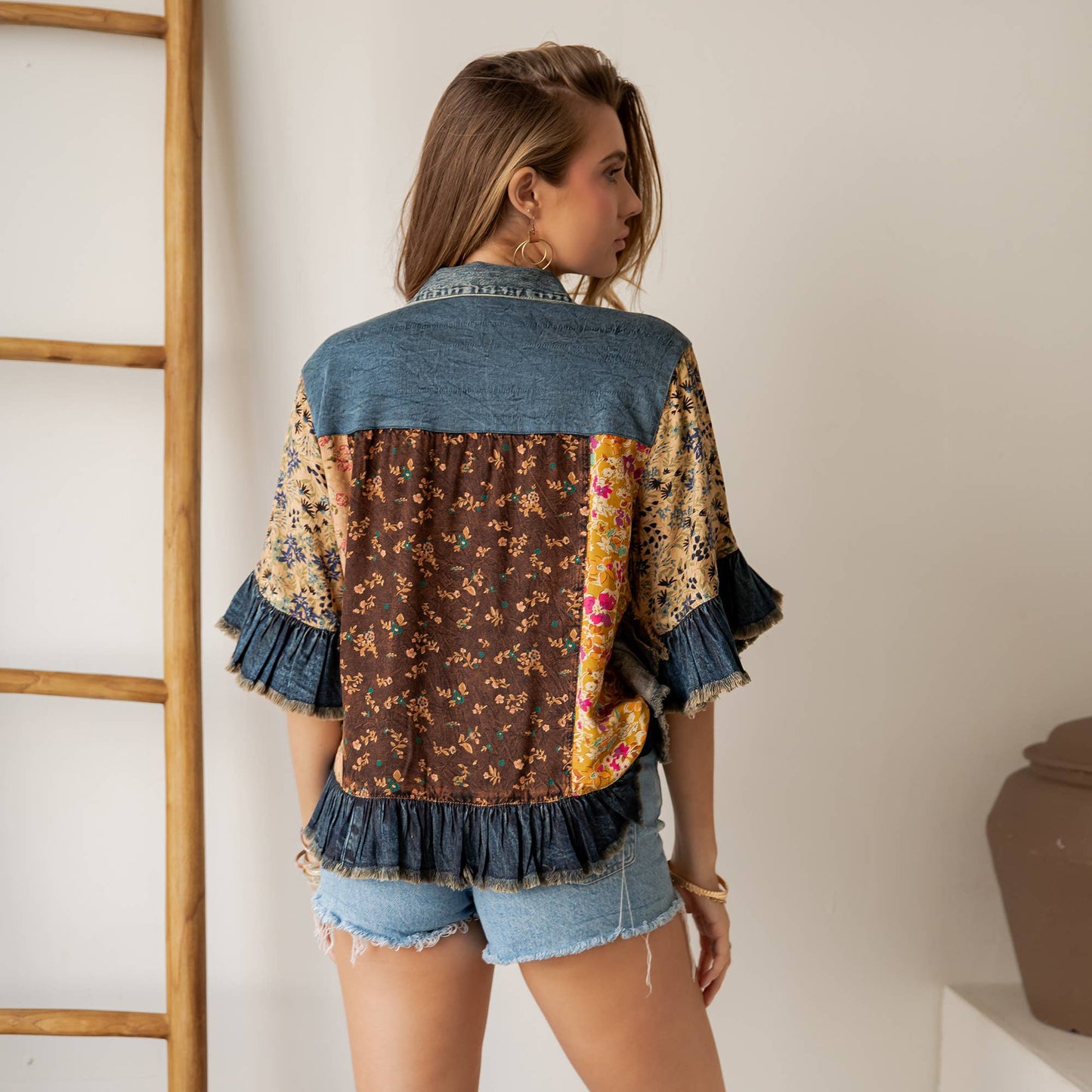 Crop Jacket with Ruffled Hem