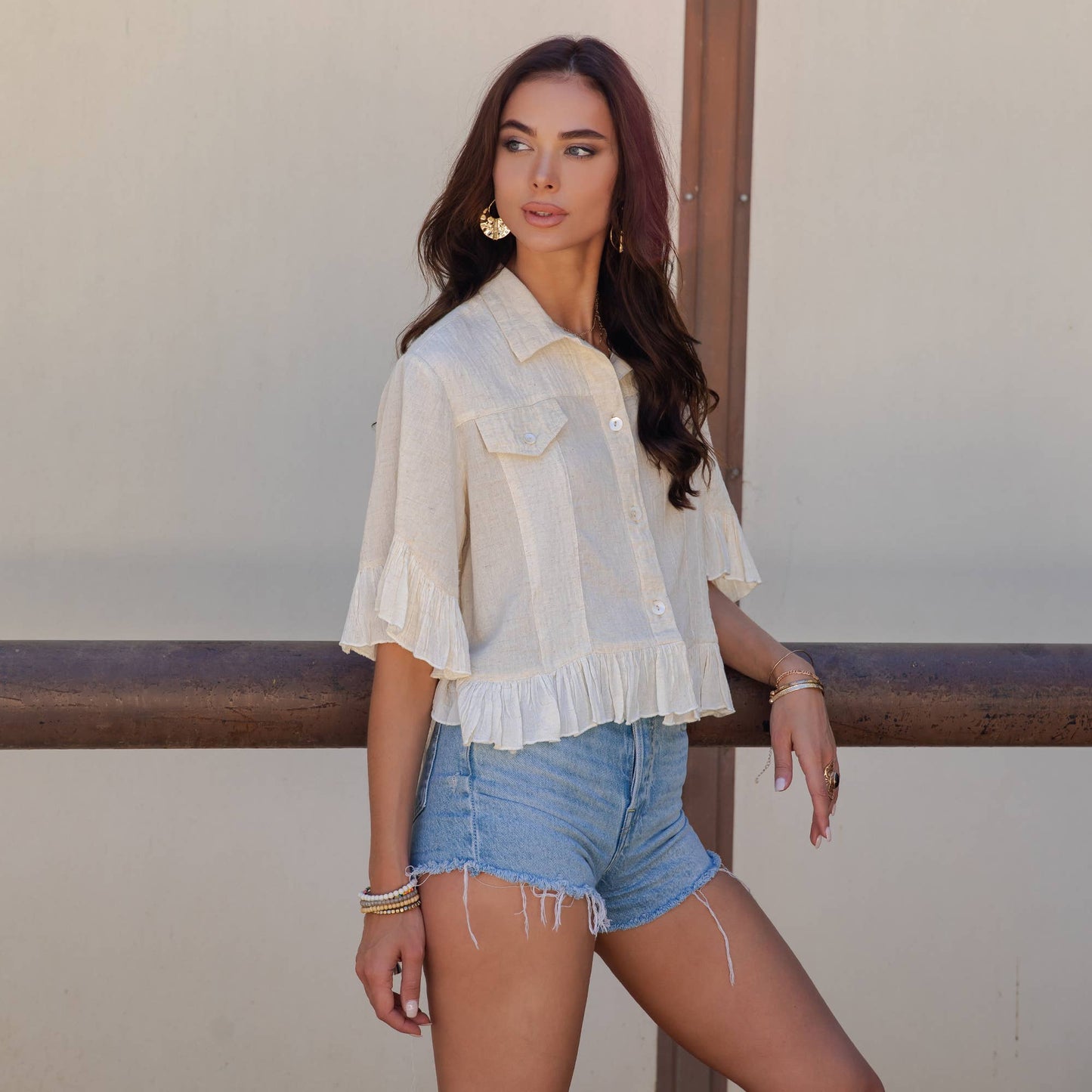 Crop Jacket with Ruffled Hem