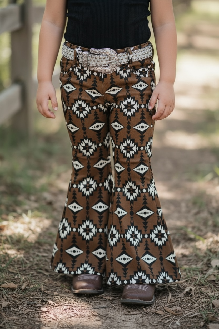 Brown Aztec Bootcut Denim Pants.