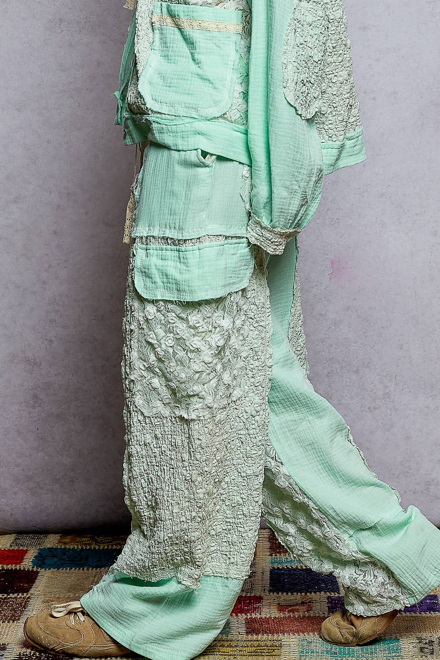 Lace Patch Wide Pants