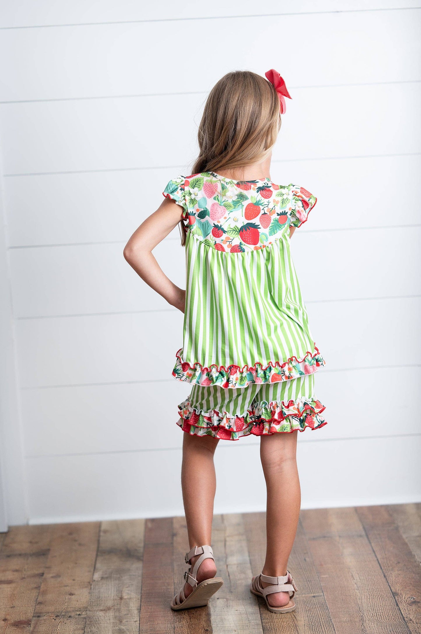 Girls Strawberry Striped Short Set