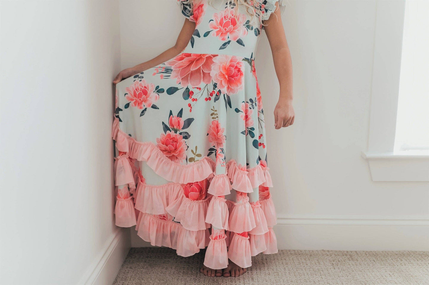 Girls Mint & Pink Flutter Ruffles Dress
