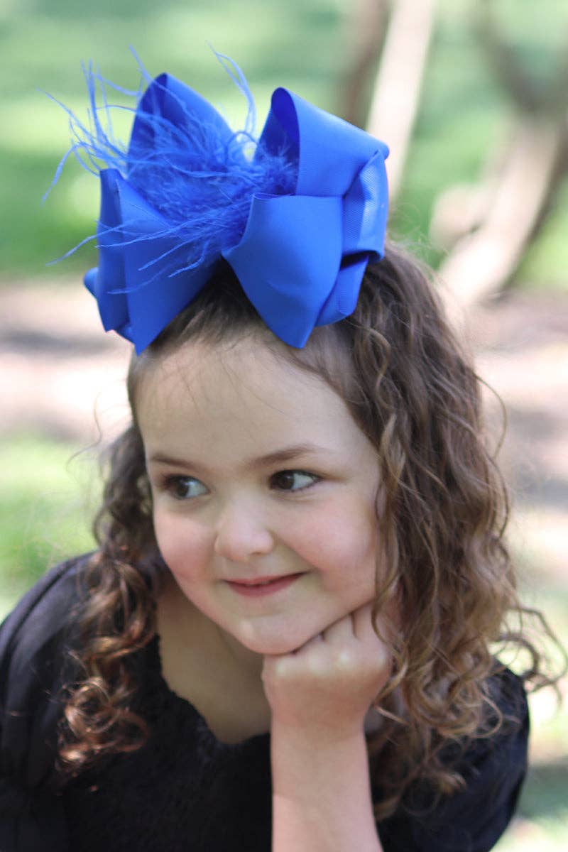 Electric Blue Feather Hair Bow