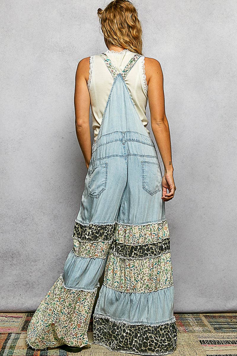 Mixed Ruffle Wide Leg Overall