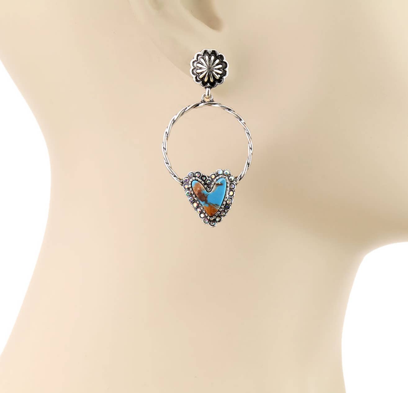 Turquoise Heart Hoop Earrings