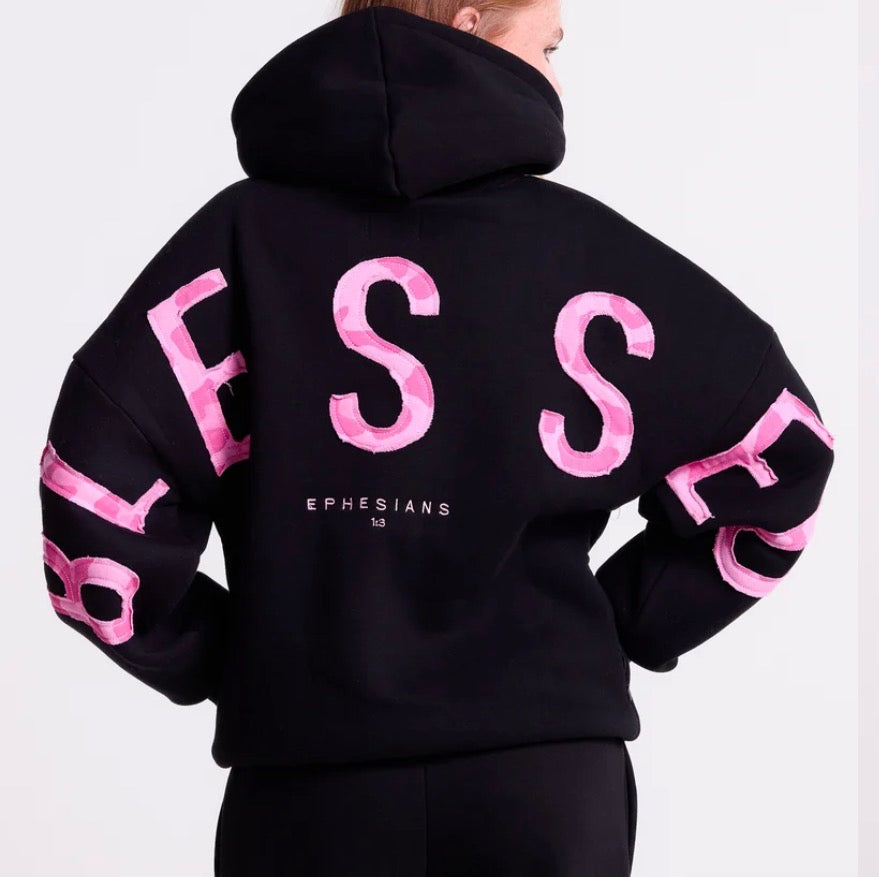 GLO Blessed Pink Leopard Patchwork Hoodie