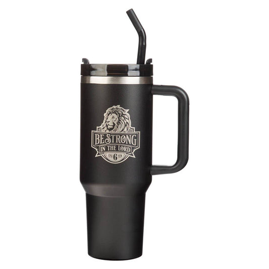 Tumbler w/straw SS Black Eph. 6:10