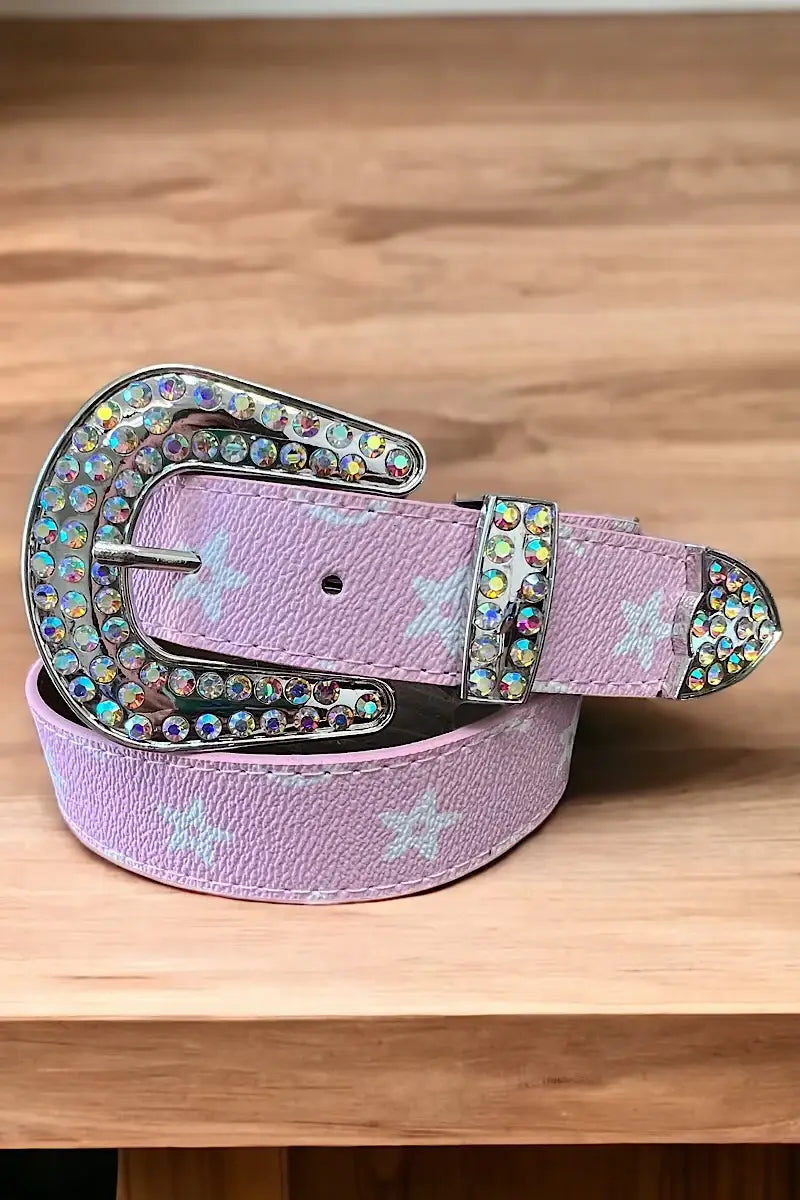 PINK STAR PRINTED GIRLS BELT. (31.5"LONG WIDE1.25)