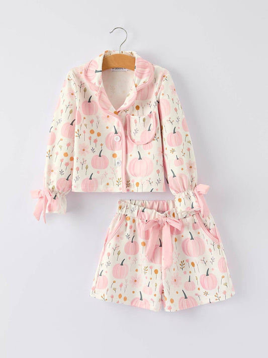 Girls Pink Pumpkin Pajamas