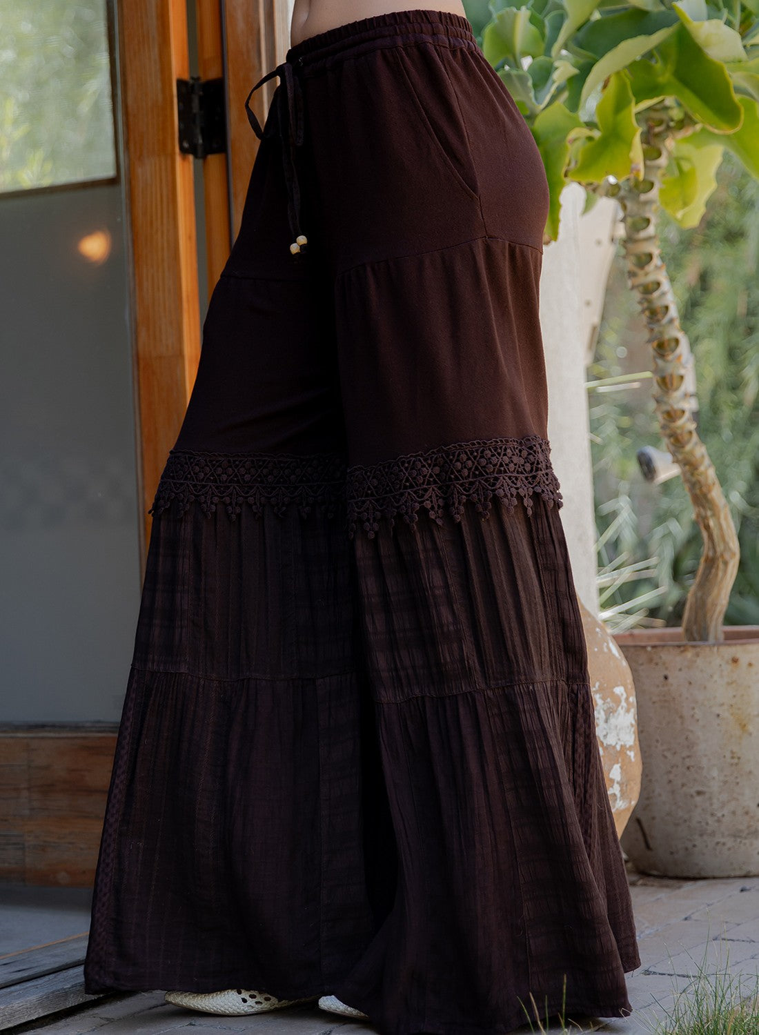 Boho-inspired Long Denim Pants with Solid Patches