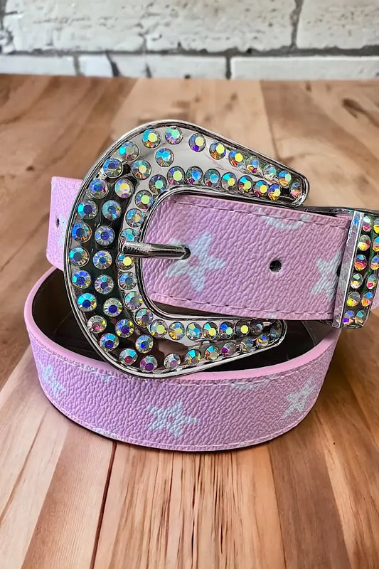 PINK STAR PRINTED GIRLS BELT. (31.5"LONG WIDE1.25)