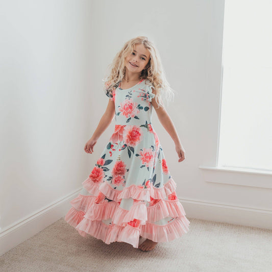 Girls Mint & Pink Flutter Ruffles Dress