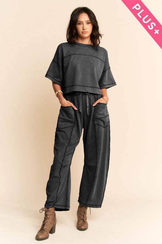 Plus Mineral Washed Barrel Pant Set