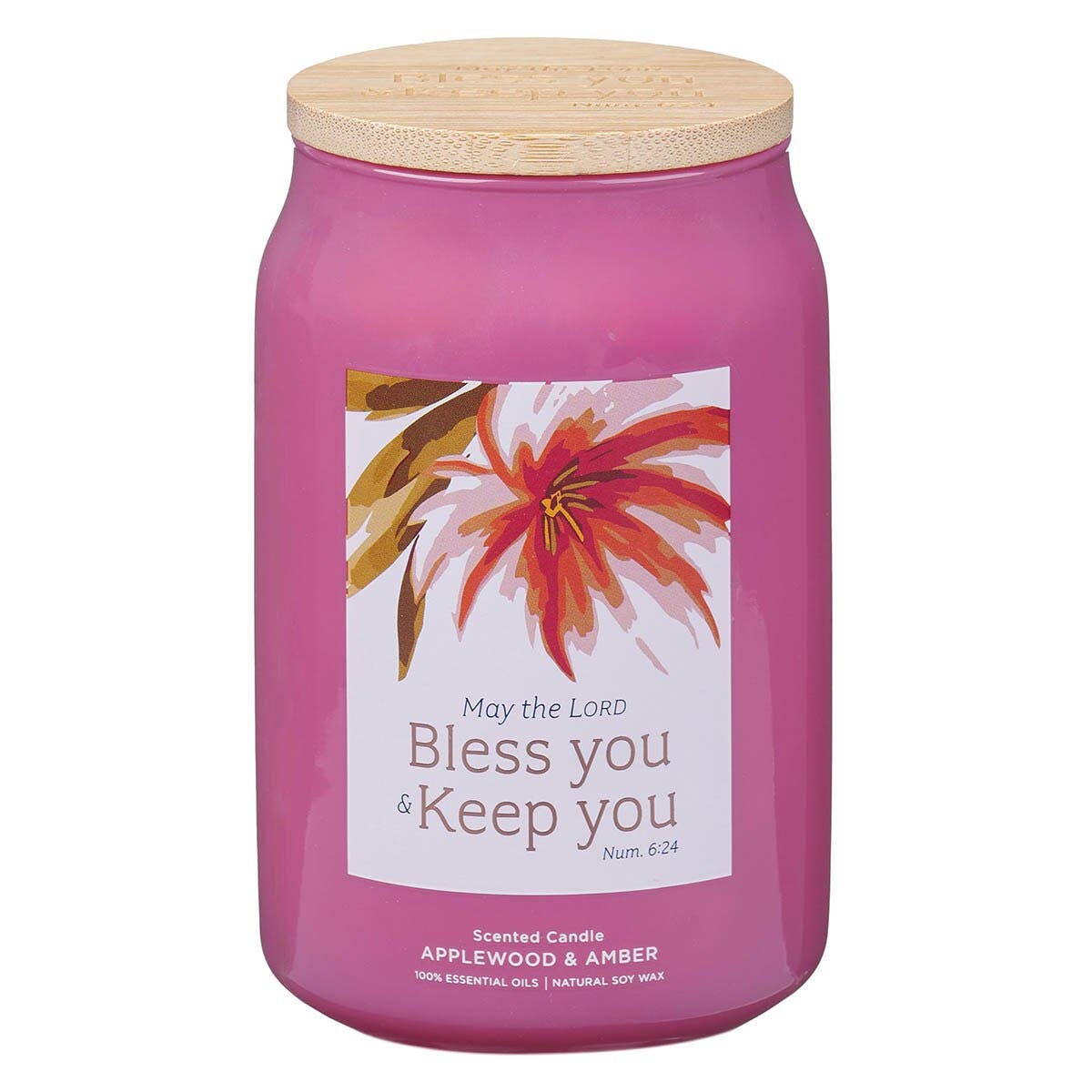 Glass Candle w/Bamboo Lid Bless You & Keep You Num. 6:24