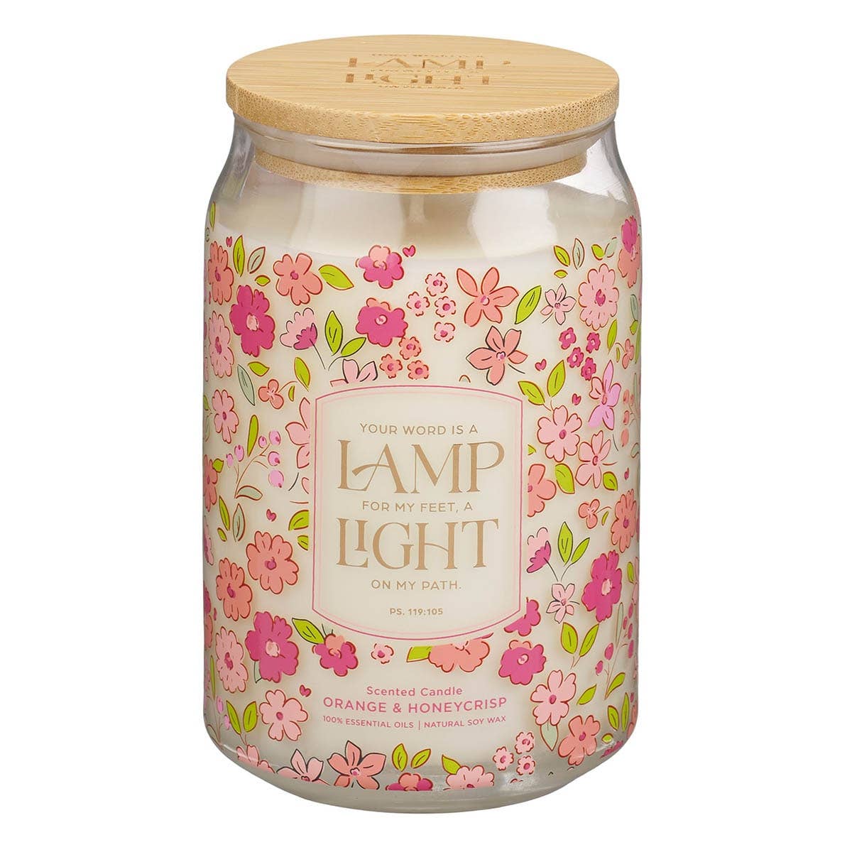 Glass Candle w/Bamboo Lid Pink Lamp For My Feet Ps. 119:105