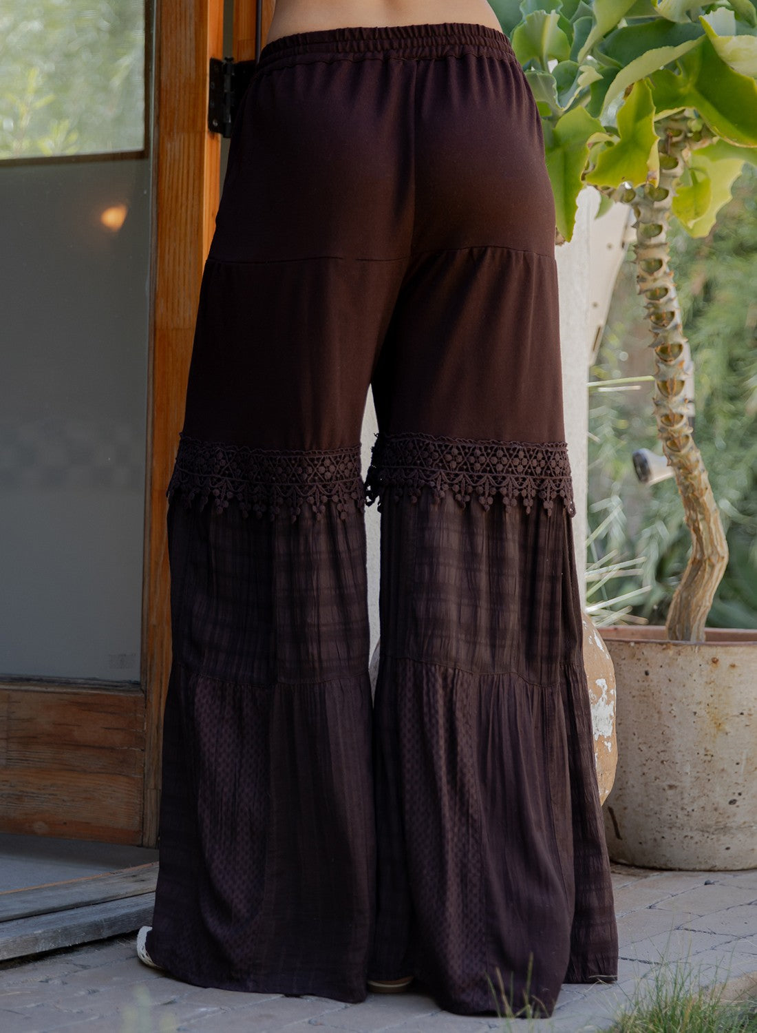 Boho-inspired Long Denim Pants with Solid Patches