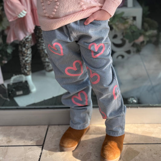 Girls Pink Heart Jeans