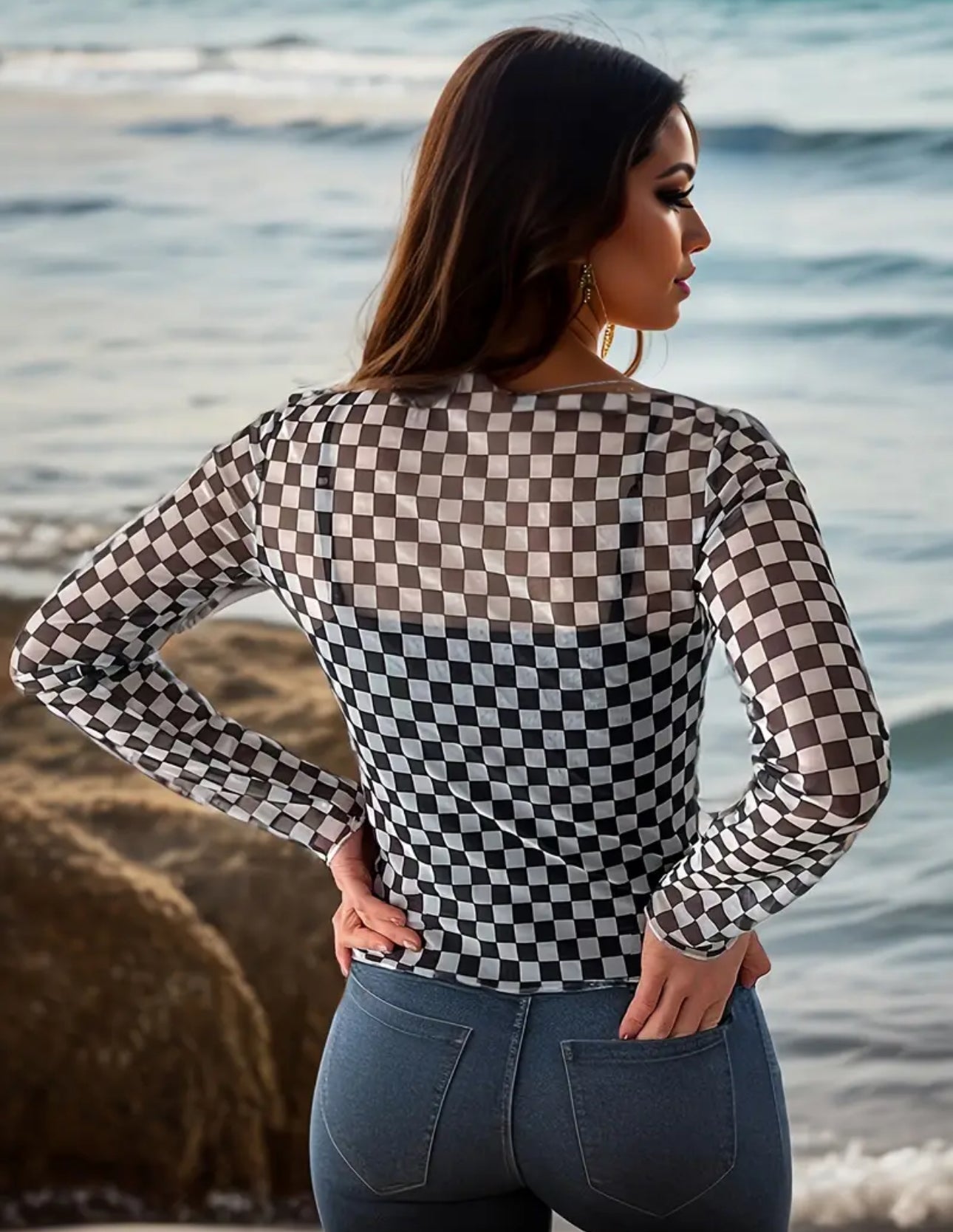 Sheer Checkered Top